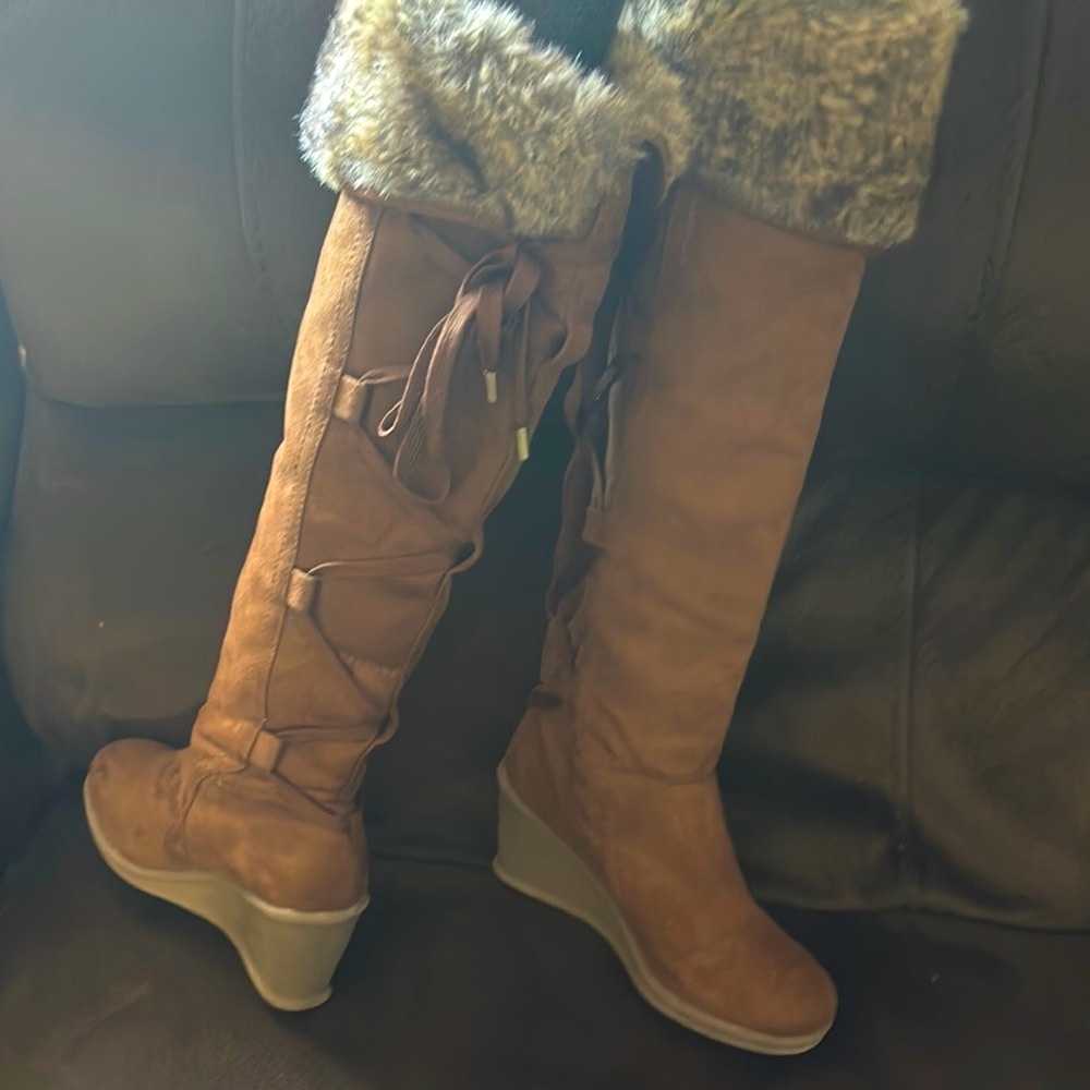 Decree Brown Winter Lace-Up Boots with Fur Trim - Picture 3 of 4